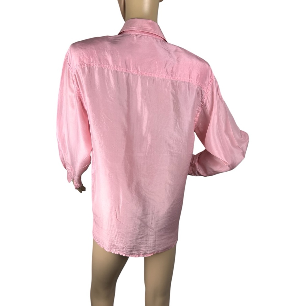 Vintage 100% Silk Blouse Button Down Light Pink Sz Medium 90's Shoulder Pads - Picture 2 of 15
